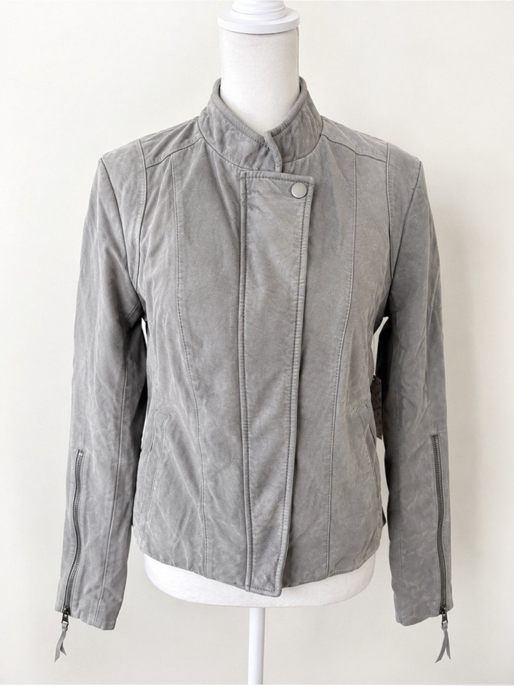 Free People Steel Mill Moto Jacket Womens 4 Gray Faux Leather Vegan NWT